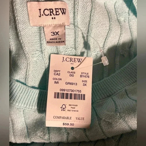 J Crew Sweater Shell Mint Green Cable Knit Sleeveless Sweater NWT Size 3X Cotton - Picture 6 of 6